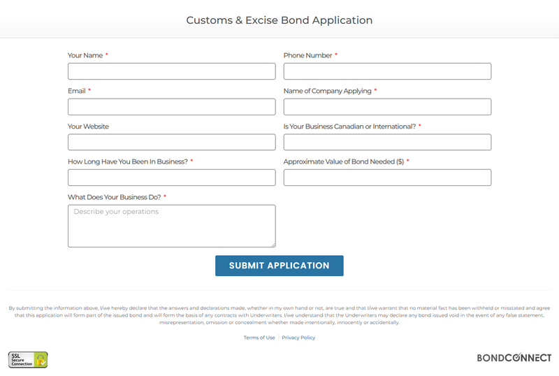 Customs and Excise Bond Application