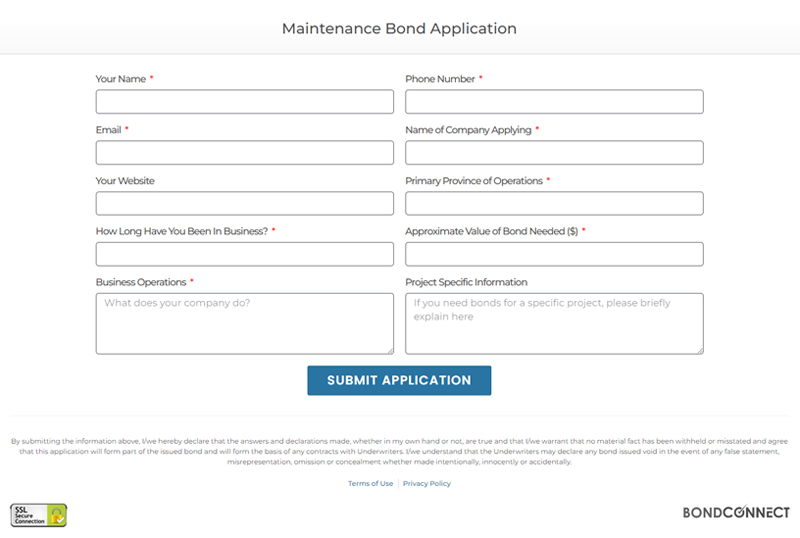 Maintenance Bond Application