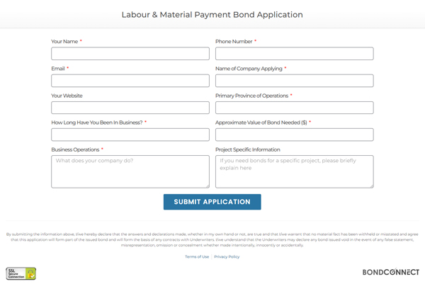 Labour Material Payment Bond Application