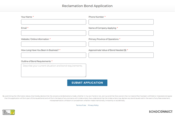 Reclamation Bond Application