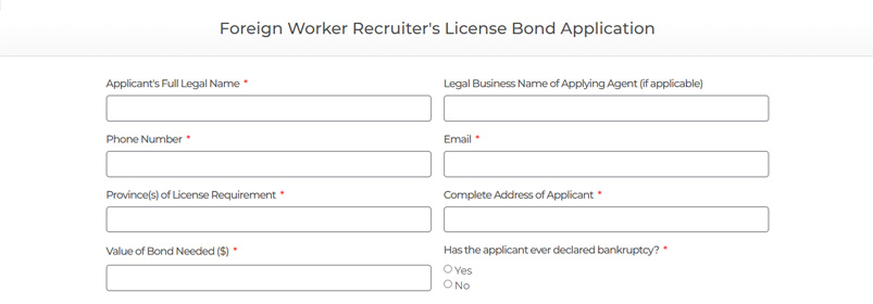 Foreign Worker Recruiters License Bond Application