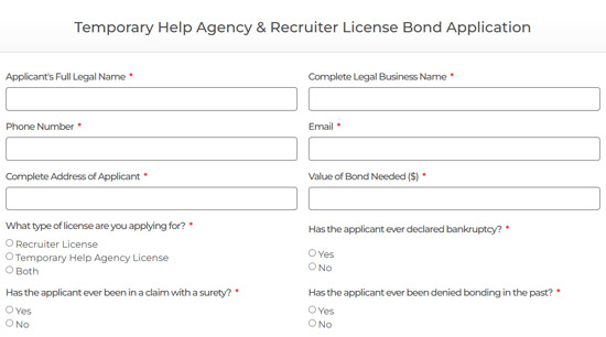 Recruiter and Temporary Help Agency Licence Bond Application