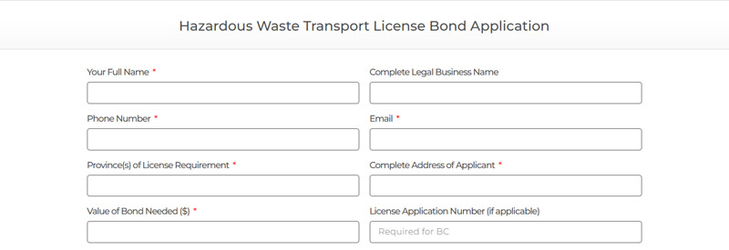 Hazardous Waste Licence Bond Application
