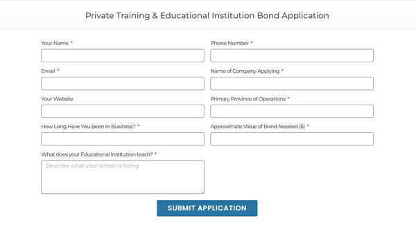 Private Training Educational Institution Bond Application